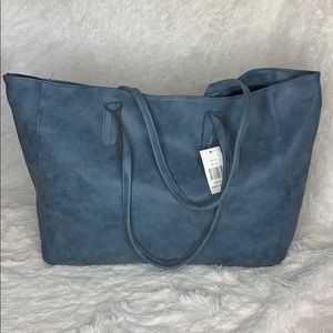 NEW Saks Fifth Ave blue oversized tote faux suede